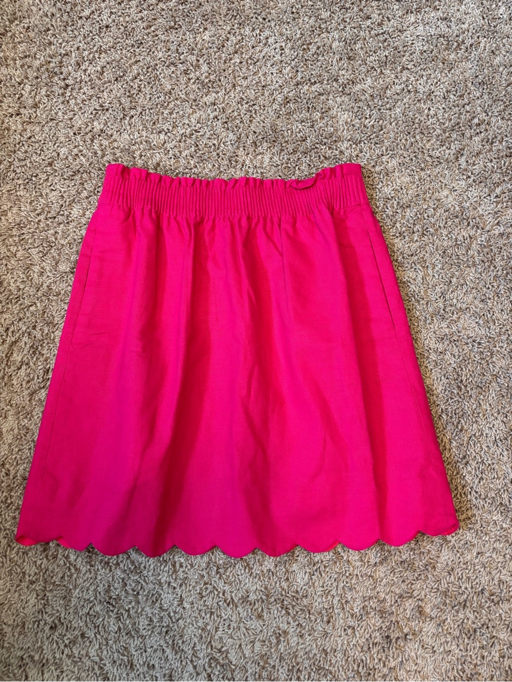 J Crew mini skirt women’s 2 pink scalloped hem pull-on linen blend side pockets